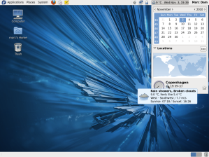 The calendar, weather, time and date widget in Fedora